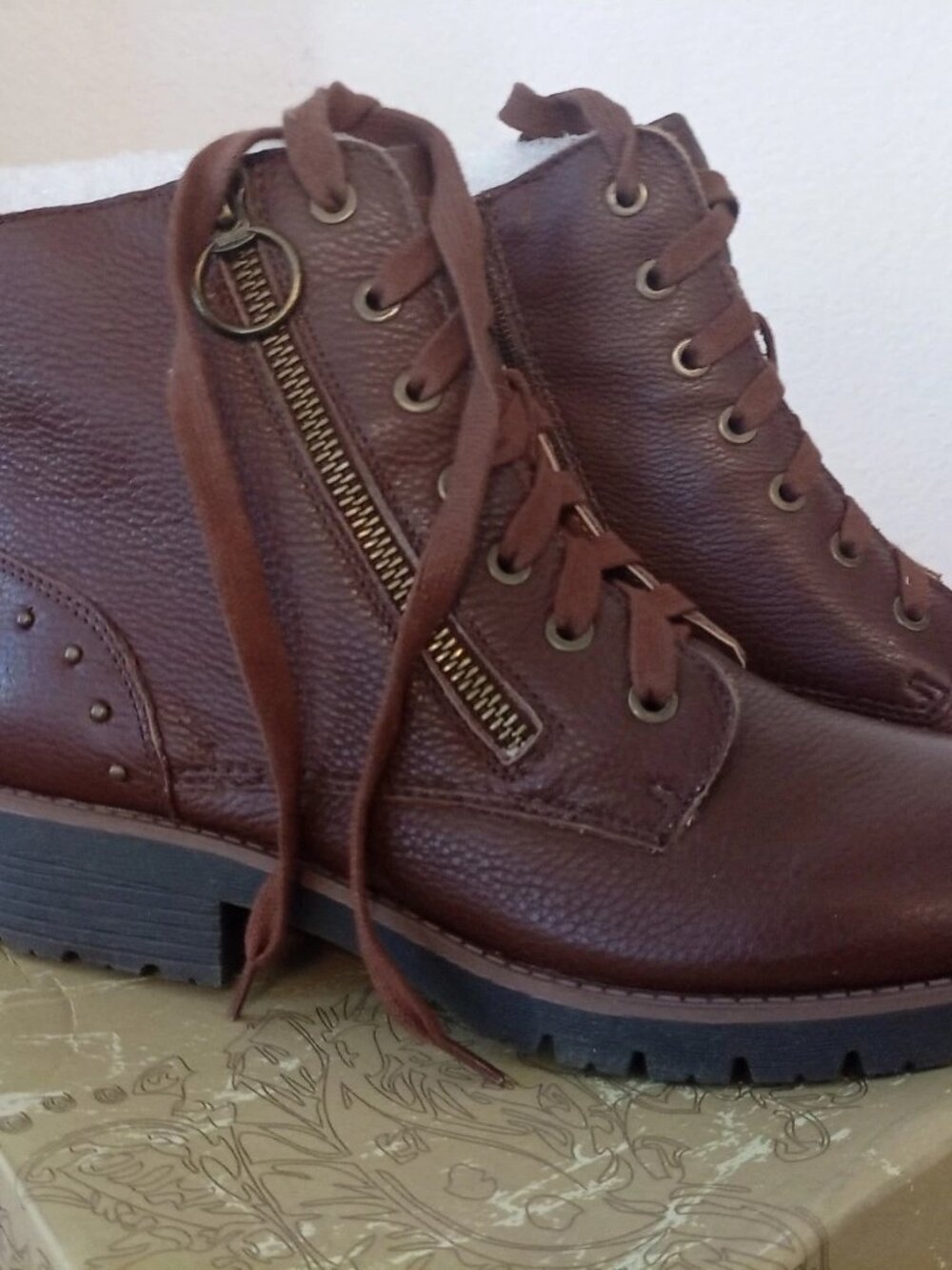 AMERICAN RAG Womens Brown 0.5" Platform Tatum Block Heel Leather Booties 7.5 M
